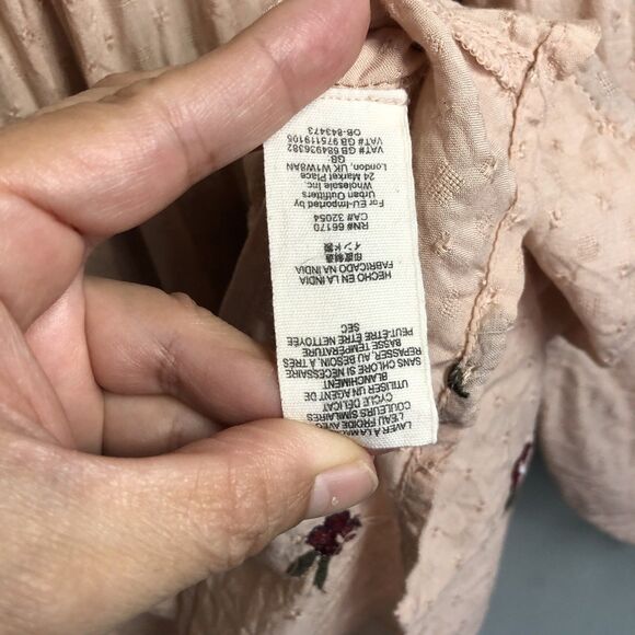 Free People Kiss From A Rose Tunic Top M Coral Embroidered Balloon Sleeve Boho - Picture 11 of 15